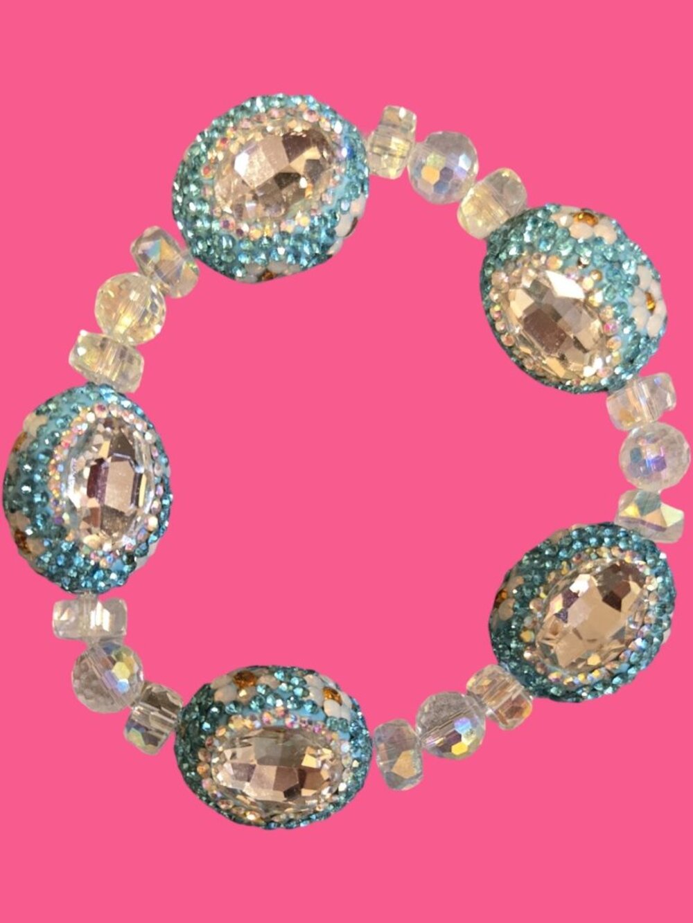 BLUE CHUNKY BRACELET W RHINESTONES~ 7 IN